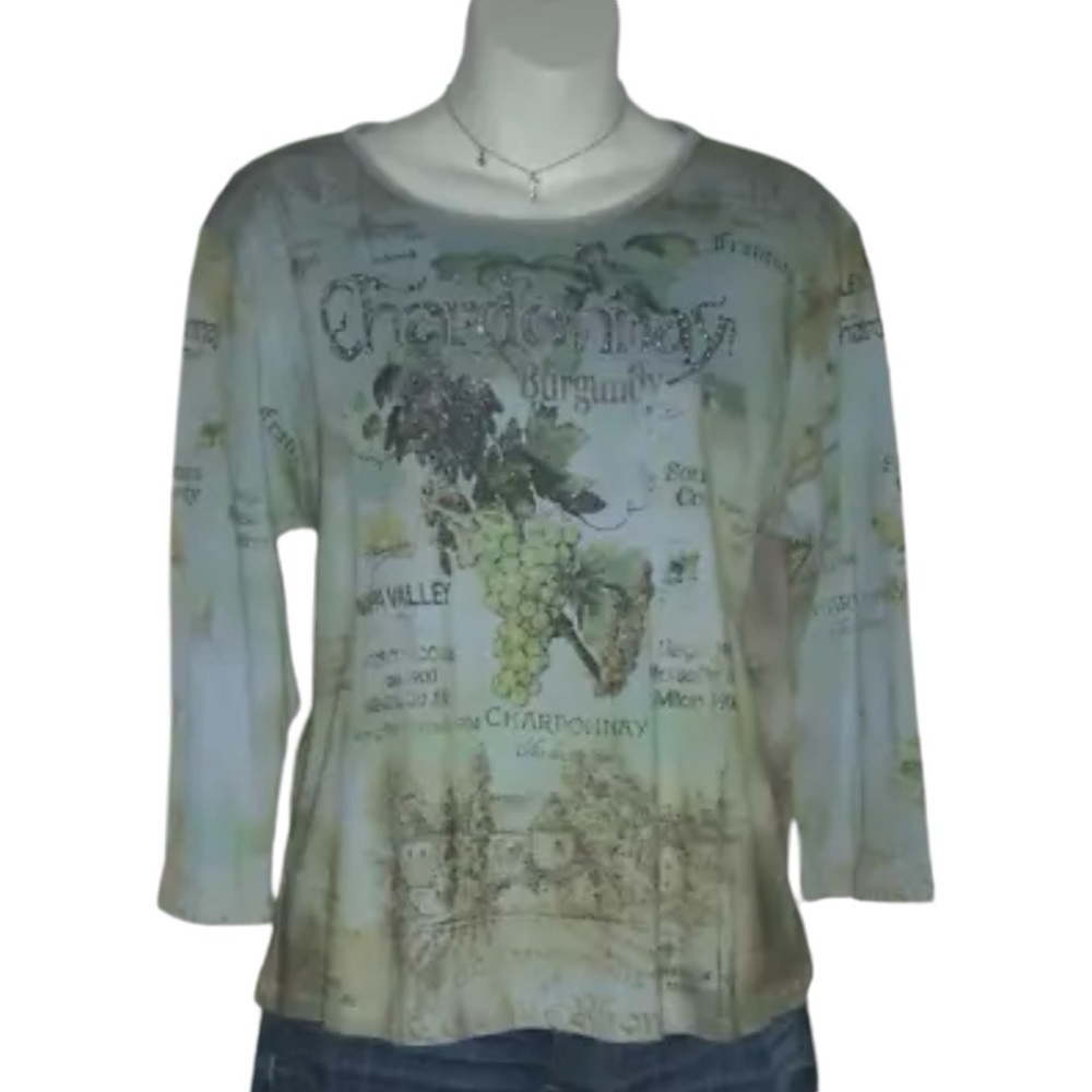 Cactus Shirt Chardonnay Wine Rhinestone Bling Artsy Eclectic Blue y2k Style Top